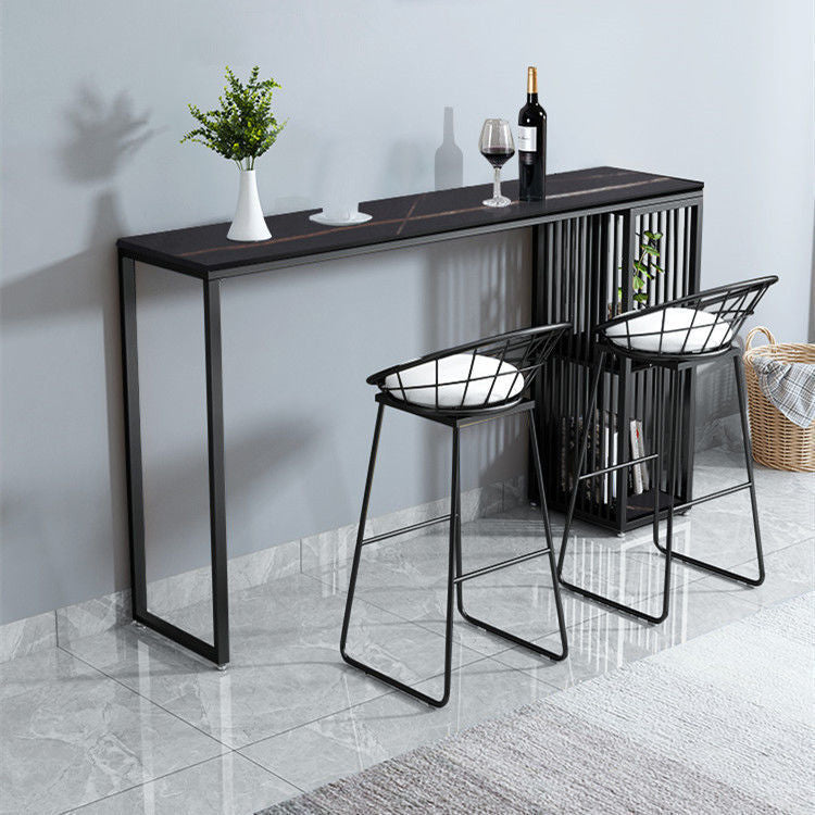 Rectangle Bar Dining Table Contemporary Bar Dining Table with Sled Base 63"L x 15.7"W x 41.3"H Black Clearhalo 'Bar Furniture' 'Bar Tables' 'bar_tables' 'Furniture' 'furniture_bar_tables' 'Kitchen & Dining Furniture' 4790168