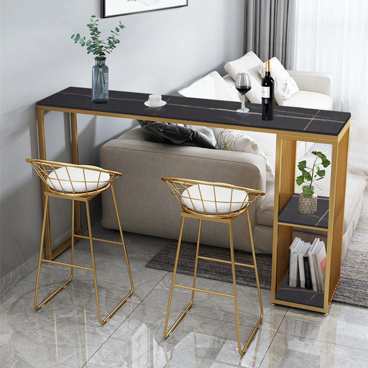 Rectangle Bar Dining Table Contemporary Bar Dining Table with Sled Base 39.4"L x 15.7"W x 41.3"H Gold Clearhalo 'Bar Furniture' 'Bar Tables' 'bar_tables' 'Furniture' 'furniture_bar_tables' 'Kitchen & Dining Furniture' 4790169