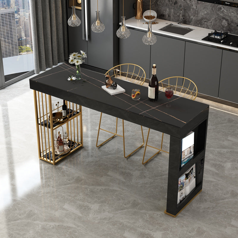 Rectangle Bar Dining Table Modern Bar Dining Table with Sled Base 47.2"L x 15.7"W x 41.3"H Black Without Chairs Clearhalo 'Bar Furniture' 'Bar Tables' 'bar_tables' 'furn' 'furn_bar_tables' 'Furniture' 'furniture_bar_tables' 'Kitchen & Dining Furniture' 4790179