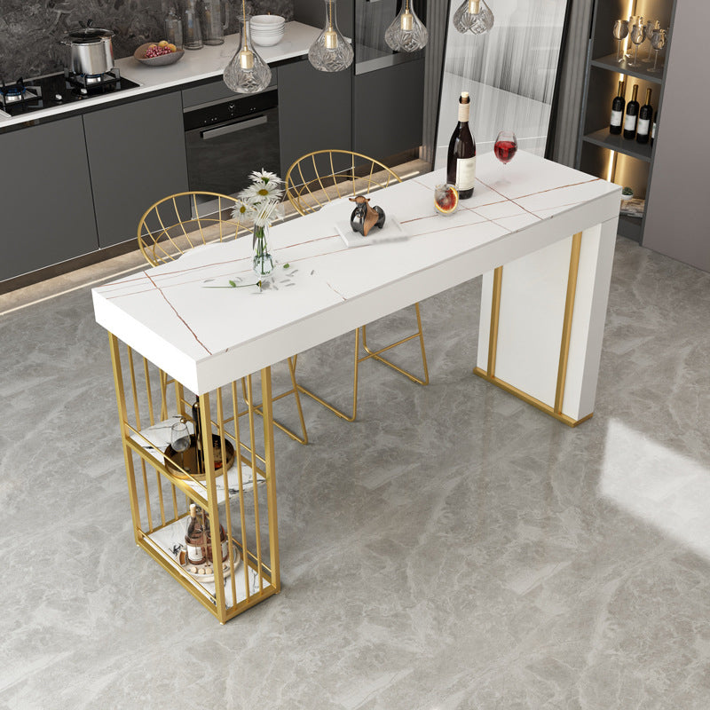 Rectangle Bar Dining Table Modern Bar Dining Table with Sled Base 55.1"L x 19.7"W x 41.3"H White Without Chairs Clearhalo 'Bar Furniture' 'Bar Tables' 'bar_tables' 'furn' 'furn_bar_tables' 'Furniture' 'furniture_bar_tables' 'Kitchen & Dining Furniture' 4790180