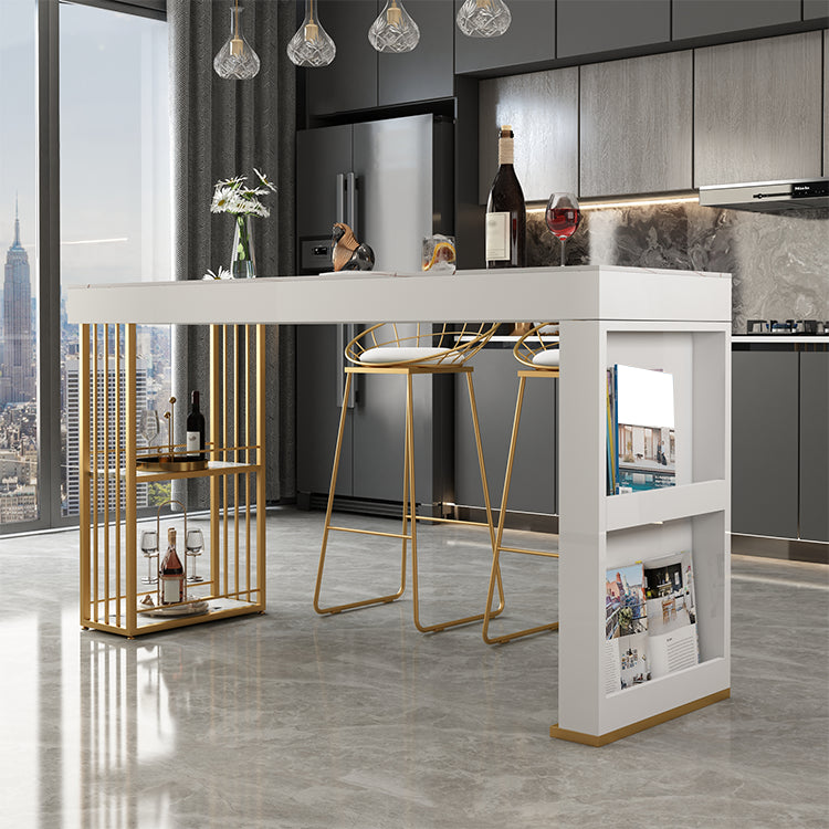 Rectangle Bar Dining Table Modern Bar Dining Table with Sled Base 63"L x 19.7"W x 41.3"H White Without Chairs Clearhalo 'Bar Furniture' 'Bar Tables' 'bar_tables' 'furn' 'furn_bar_tables' 'Furniture' 'furniture_bar_tables' 'Kitchen & Dining Furniture' 4790182
