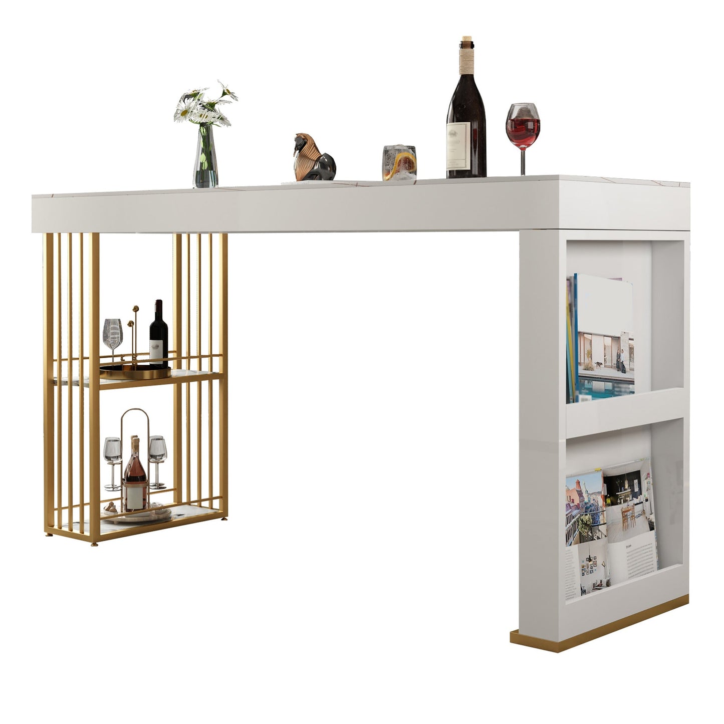 Rectangle Bar Dining Table Modern Bar Dining Table with Sled Base White Without Chairs Clearhalo 'Bar Furniture' 'Bar Tables' 'bar_tables' 'furn' 'furn_bar_tables' 'Furniture' 'furniture_bar_tables' 'Kitchen & Dining Furniture' 4790184