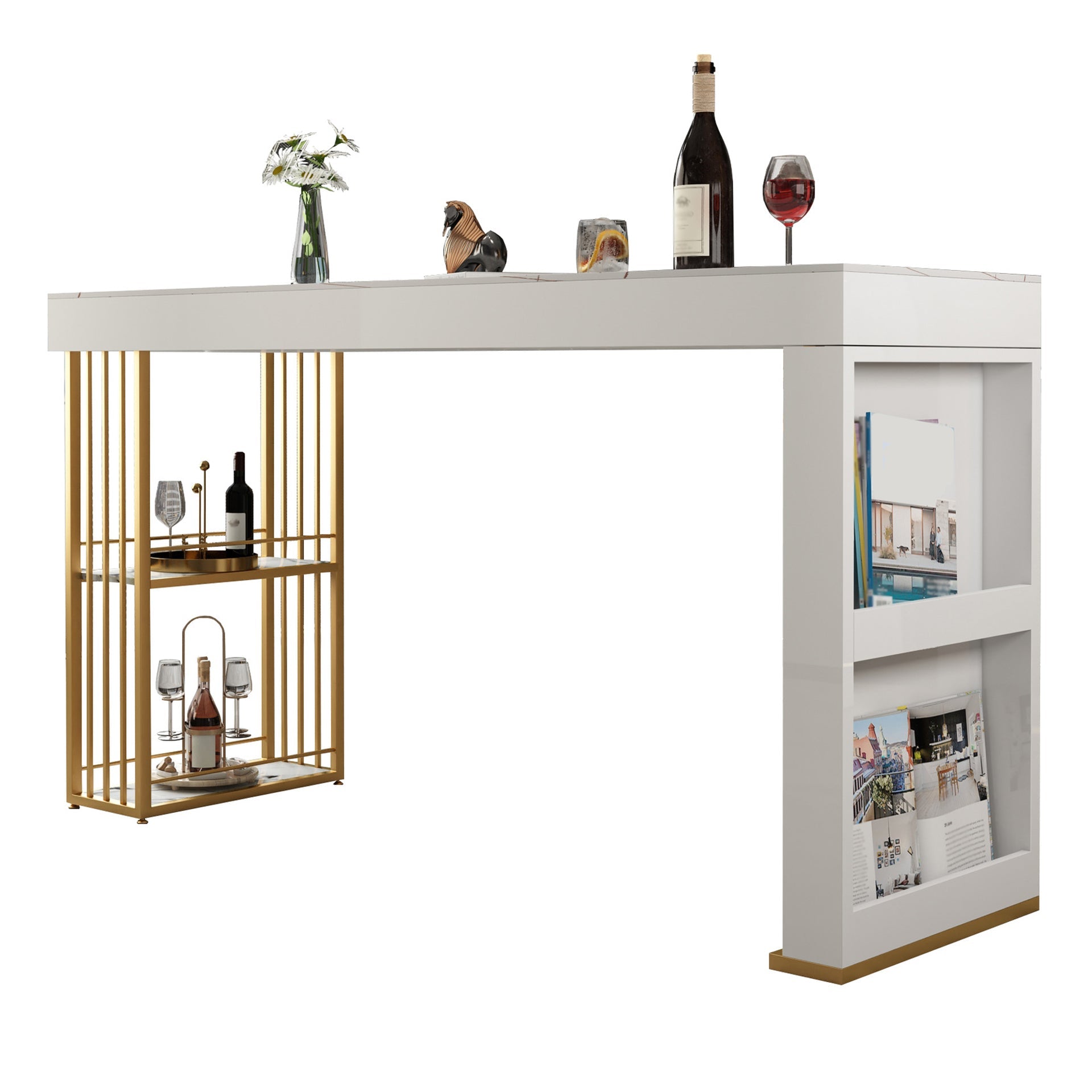 Rectangle Bar Dining Table Modern Bar Dining Table with Sled Base White Without Chairs Clearhalo 'Bar Furniture' 'Bar Tables' 'bar_tables' 'furn' 'furn_bar_tables' 'Furniture' 'furniture_bar_tables' 'Kitchen & Dining Furniture' 4790184