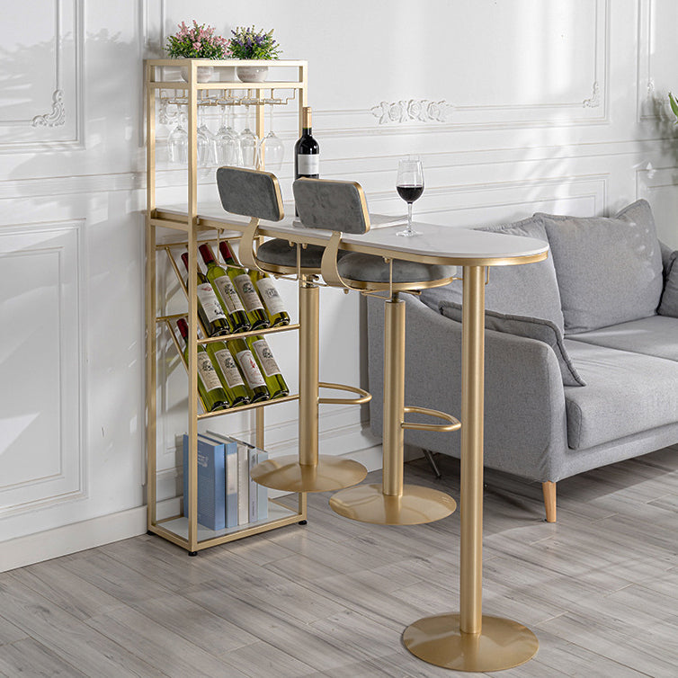 White Stone Bar Dining Table Traditional Luxury Bar Dining Table with Sled Base 63"L x 15.7"W x 41.3"H Gold Without Chairs Clearhalo 'Bar Furniture' 'Bar Tables' 'bar_tables' 'furn' 'furn_bar_tables' 'Furniture' 'furniture_bar_tables' 'Kitchen & Dining Furniture' 4790230