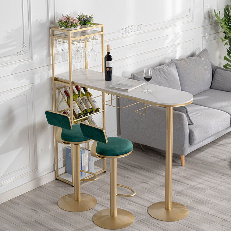 White Stone Bar Dining Table Traditional Luxury Bar Dining Table with Sled Base 55.1"L x 15.7"W x 41.3"H Gold Without Chairs Clearhalo 'Bar Furniture' 'Bar Tables' 'bar_tables' 'furn' 'furn_bar_tables' 'Furniture' 'furniture_bar_tables' 'Kitchen & Dining Furniture' 4790232