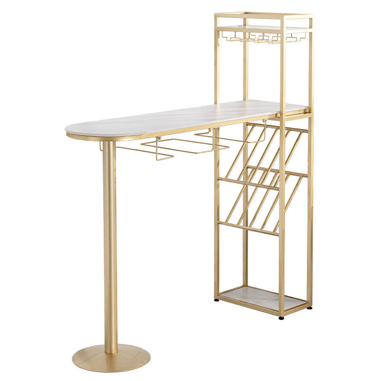 White Stone Bar Dining Table Traditional Luxury Bar Dining Table with Sled Base Gold Without Chairs Clearhalo 'Bar Furniture' 'Bar Tables' 'bar_tables' 'furn' 'furn_bar_tables' 'Furniture' 'furniture_bar_tables' 'Kitchen & Dining Furniture' 4790233