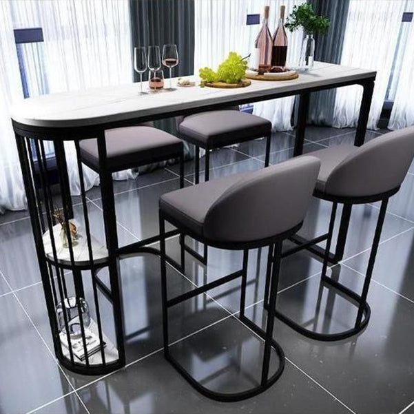 White Stone Bar Dining Table Traditional Luxury Bar Table with Sled Base 63"L x 15.7"W x 41.3"H Black Clearhalo 'Bar Furniture' 'Bar Tables' 'bar_tables' 'Furniture' 'furniture_bar_tables' 'Kitchen & Dining Furniture' 4790278