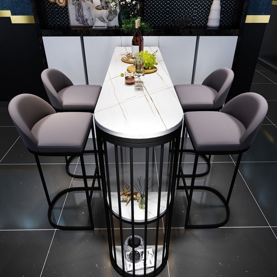 White Stone Bar Dining Table Traditional Luxury Bar Table with Sled Base 55.1"L x 15.7"W x 41.3"H Black Clearhalo 'Bar Furniture' 'Bar Tables' 'bar_tables' 'Furniture' 'furniture_bar_tables' 'Kitchen & Dining Furniture' 4790280