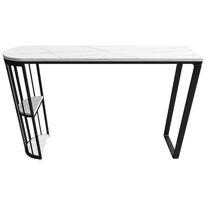 White Stone Bar Dining Table Traditional Luxury Bar Table with Sled Base 39.4"L x 15.7"W x 41.3"H Black Clearhalo 'Bar Furniture' 'Bar Tables' 'bar_tables' 'Furniture' 'furniture_bar_tables' 'Kitchen & Dining Furniture' 4790282