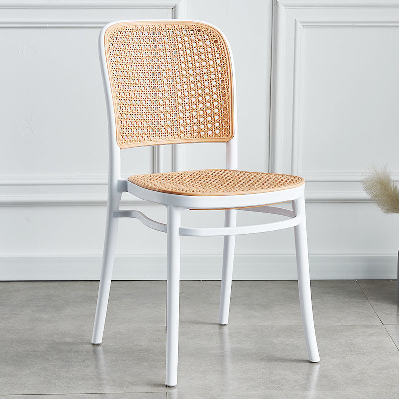 Contemporary Bar and Counter Stool Rattan Full Back Stool with 4 Legs White 1 Piece Short Stool(18"H) Clearhalo 'Bar Furniture' 'Bar Stools' 'bar_stools' 'furn' 'furn_bar_stools' 'Furniture' 'furniture_bar_stools' 'Kitchen & Dining Furniture' 4790457