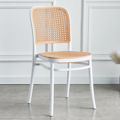 Contemporary Bar and Counter Stool Rattan Full Back Stool with 4 Legs White 1 Piece Short Stool(18"H) Clearhalo 'Bar Furniture' 'Bar Stools' 'bar_stools' 'furn' 'furn_bar_stools' 'Furniture' 'furniture_bar_stools' 'Kitchen & Dining Furniture' 4790457