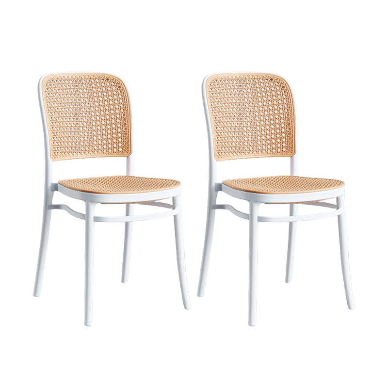 Contemporary Bar and Counter Stool Rattan Full Back Stool with 4 Legs White 2 Piece Set Short Stool(18"H) Clearhalo 'Bar Furniture' 'Bar Stools' 'bar_stools' 'furn' 'furn_bar_stools' 'Furniture' 'furniture_bar_stools' 'Kitchen & Dining Furniture' 4790458