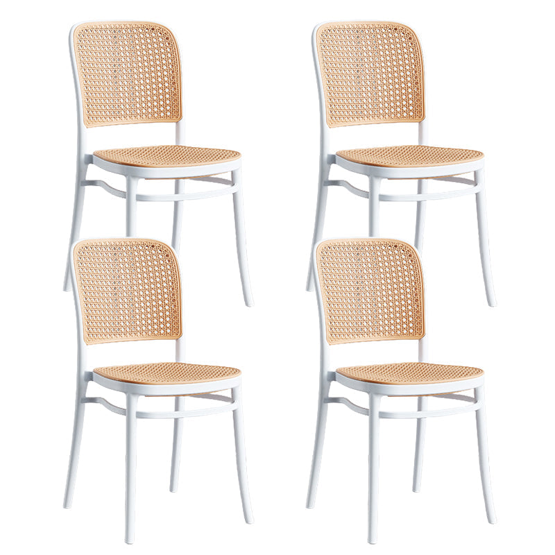 Contemporary Bar and Counter Stool Rattan Full Back Stool with 4 Legs White 4 Piece Set Short Stool(18"H) Clearhalo 'Bar Furniture' 'Bar Stools' 'bar_stools' 'furn' 'furn_bar_stools' 'Furniture' 'furniture_bar_stools' 'Kitchen & Dining Furniture' 4790461
