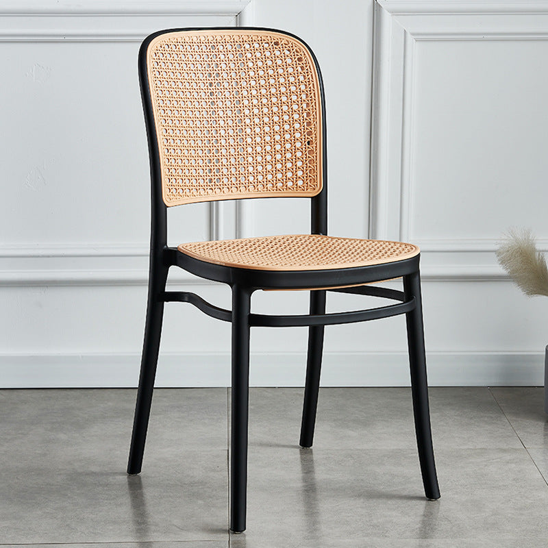 Contemporary Bar and Counter Stool Rattan Full Back Stool with 4 Legs Black 1 Piece Short Stool(18"H) Clearhalo 'Bar Furniture' 'Bar Stools' 'bar_stools' 'furn' 'furn_bar_stools' 'Furniture' 'furniture_bar_stools' 'Kitchen & Dining Furniture' 4790462