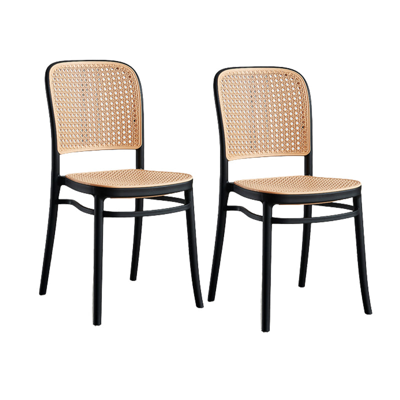 Contemporary Bar and Counter Stool Rattan Full Back Stool with 4 Legs Black 2 Piece Set Short Stool(18"H) Clearhalo 'Bar Furniture' 'Bar Stools' 'bar_stools' 'furn' 'furn_bar_stools' 'Furniture' 'furniture_bar_stools' 'Kitchen & Dining Furniture' 4790464