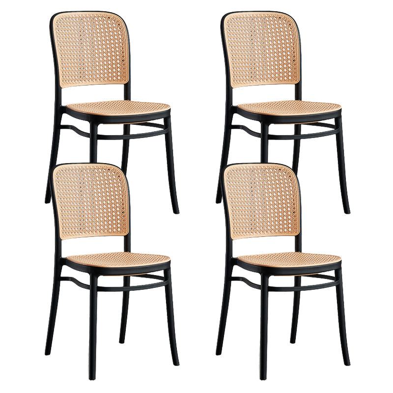 Contemporary Bar and Counter Stool Rattan Full Back Stool with 4 Legs Black 4 Piece Set Short Stool(18"H) Clearhalo 'Bar Furniture' 'Bar Stools' 'bar_stools' 'furn' 'furn_bar_stools' 'Furniture' 'furniture_bar_stools' 'Kitchen & Dining Furniture' 4790466