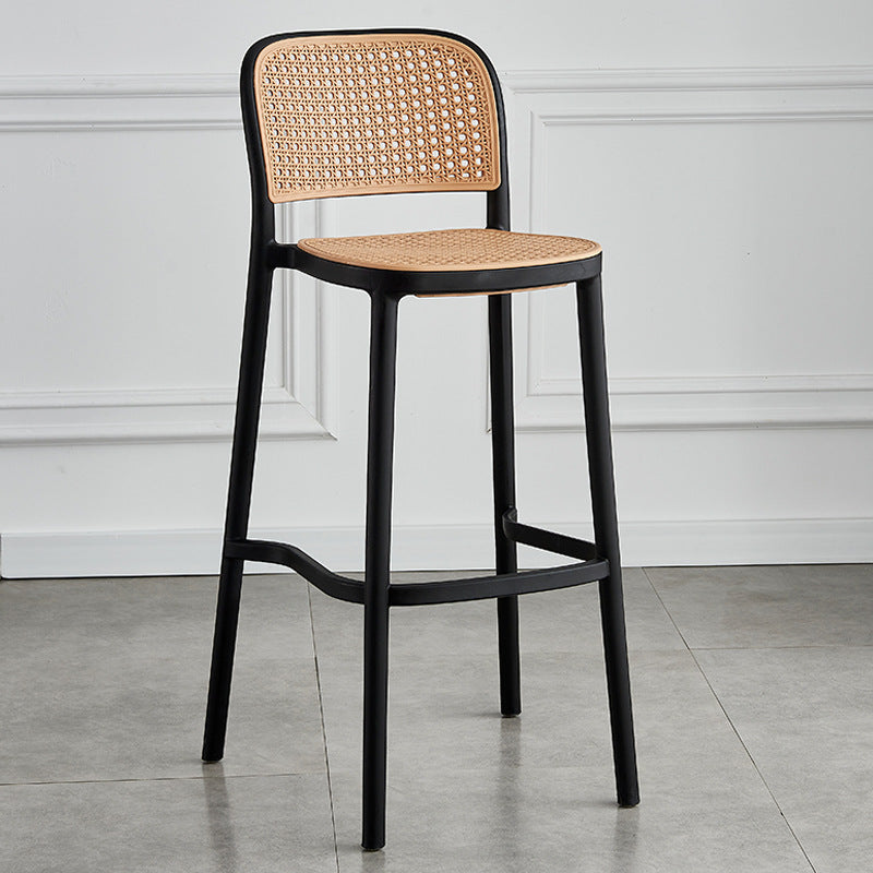 Contemporary Bar and Counter Stool Rattan Full Back Stool with 4 Legs Black 1 Piece Clearhalo 'Bar Furniture' 'Bar Stools' 'bar_stools' 'furn' 'furn_bar_stools' 'Furniture' 'furniture_bar_stools' 'Kitchen & Dining Furniture' 4790474