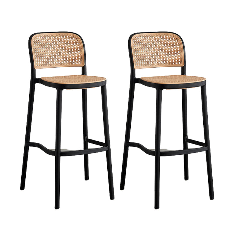 Contemporary Bar and Counter Stool Rattan Full Back Stool with 4 Legs Black 2 Piece Set Clearhalo 'Bar Furniture' 'Bar Stools' 'bar_stools' 'furn' 'furn_bar_stools' 'Furniture' 'furniture_bar_stools' 'Kitchen & Dining Furniture' 4790476