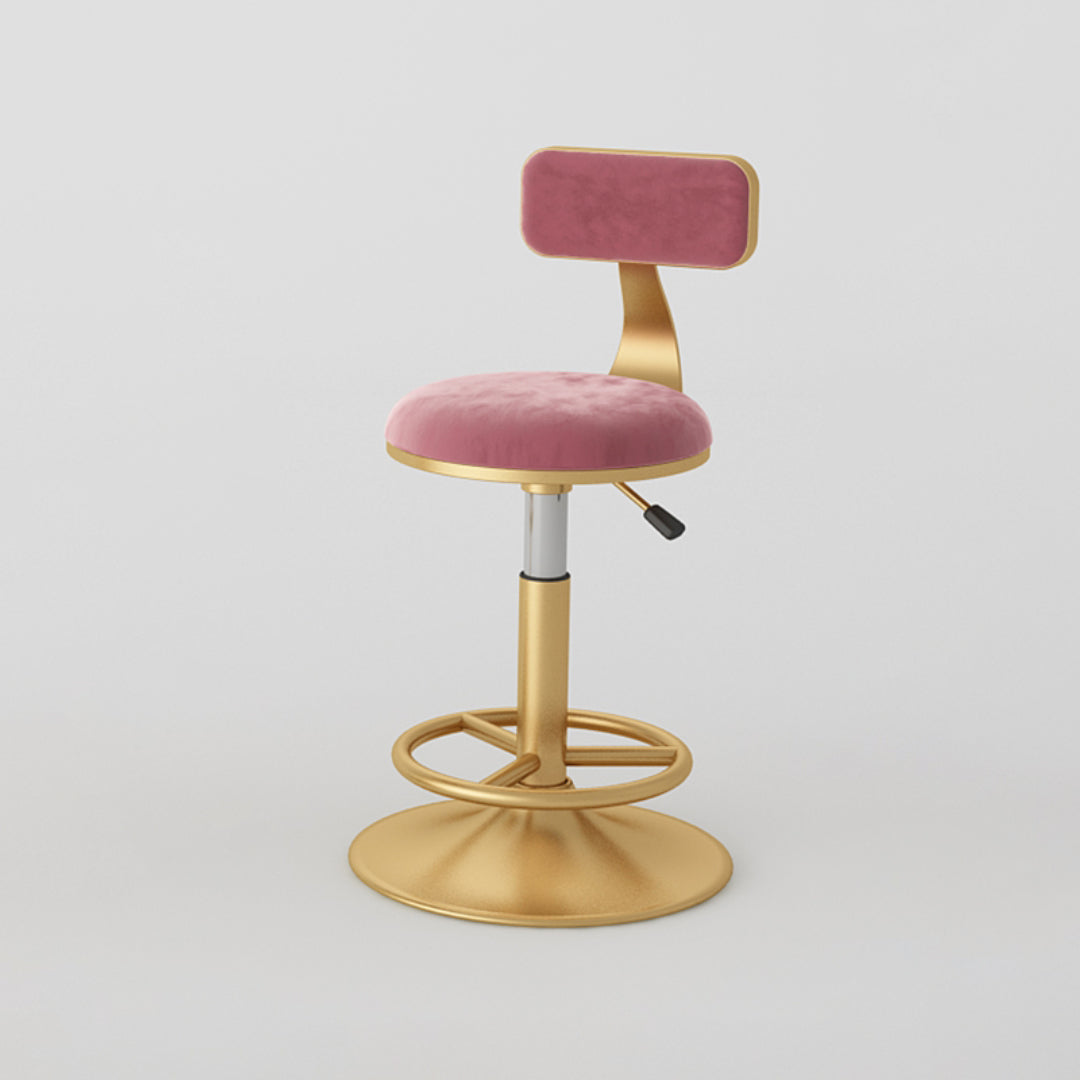 Nordic Glam Liftable Bar Stool Round Counter Bar Stool with Metal Legs Pink 1 Piece Short Stool(22"H) Clearhalo 'Bar Furniture' 'Bar Stools' 'bar_stools' 'furn' 'furn_bar_stools' 'Furniture' 'furniture_bar_stools' 'Kitchen & Dining Furniture' 4790525