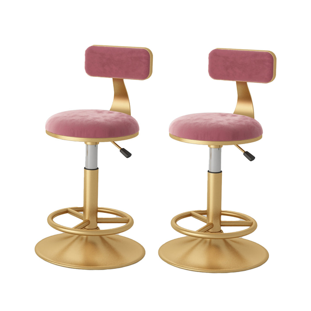 Nordic Glam Liftable Bar Stool Round Counter Bar Stool with Metal Legs Pink 2 Piece Set Short Stool(22"H) Clearhalo 'Bar Furniture' 'Bar Stools' 'bar_stools' 'furn' 'furn_bar_stools' 'Furniture' 'furniture_bar_stools' 'Kitchen & Dining Furniture' 4790527