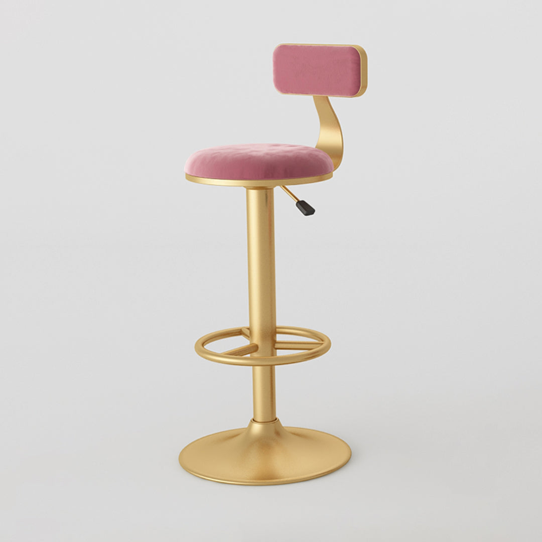 Nordic Glam Liftable Bar Stool Round Counter Bar Stool with Metal Legs Pink 1 Piece Bar Stool(31"H) Clearhalo 'Bar Furniture' 'Bar Stools' 'bar_stools' 'furn' 'furn_bar_stools' 'Furniture' 'furniture_bar_stools' 'Kitchen & Dining Furniture' 4790531
