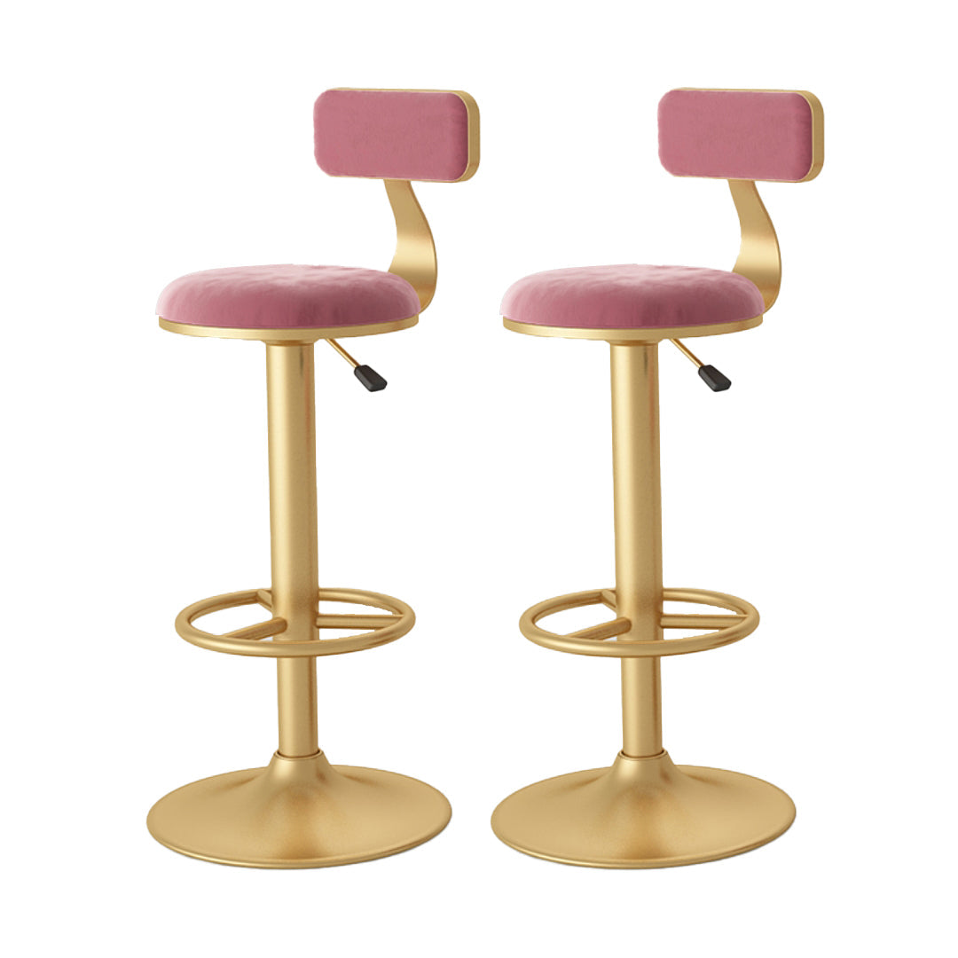 Nordic Glam Liftable Bar Stool Round Counter Bar Stool with Metal Legs Pink 2 Piece Set Bar Stool(31"H) Clearhalo 'Bar Furniture' 'Bar Stools' 'bar_stools' 'furn' 'furn_bar_stools' 'Furniture' 'furniture_bar_stools' 'Kitchen & Dining Furniture' 4790533