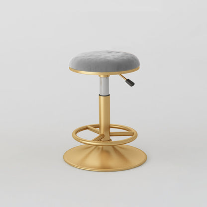 Nordic Glam Liftable Bar Stool Round Counter Bar Stool with Metal Legs Grey 1 Piece Short Stool(22"H) Clearhalo 'Bar Furniture' 'Bar Stools' 'bar_stools' 'furn' 'furn_bar_stools' 'Furniture' 'furniture_bar_stools' 'Kitchen & Dining Furniture' 4790536