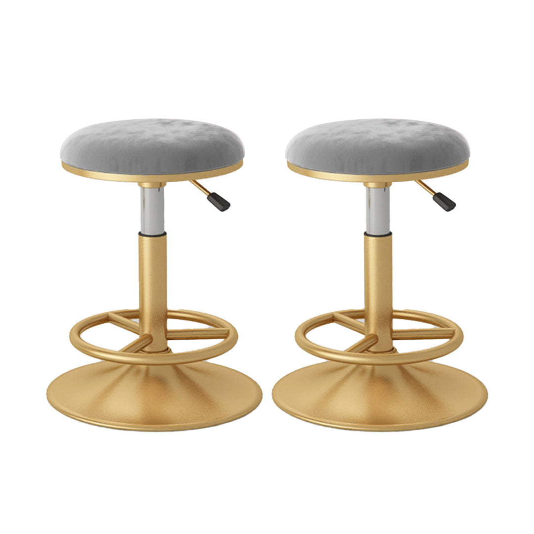 Nordic Glam Liftable Bar Stool Round Counter Bar Stool with Metal Legs Grey 2 Piece Set Short Stool(22"H) Clearhalo 'Bar Furniture' 'Bar Stools' 'bar_stools' 'furn' 'furn_bar_stools' 'Furniture' 'furniture_bar_stools' 'Kitchen & Dining Furniture' 4790537