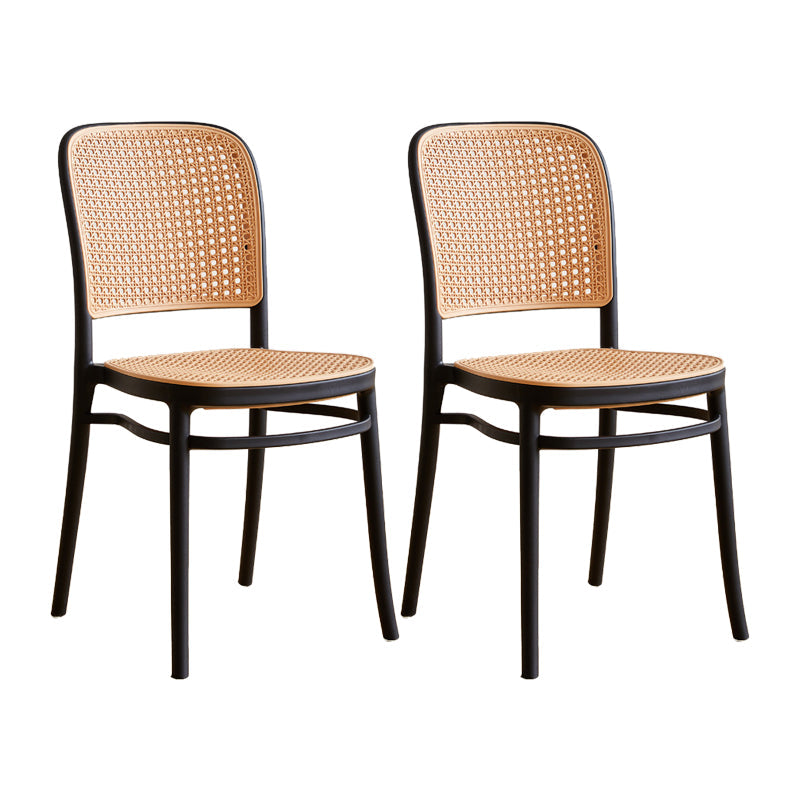 Contemporary Square Bar and Counter Stool Rattan Stool with 4 Legs Black Set of 2 Short Stool(18"H) Clearhalo 'Bar Furniture' 'Bar Stools' 'bar_stools' 'Furniture' 'furniture_bar_stools' 'Kitchen & Dining Furniture' 4790921