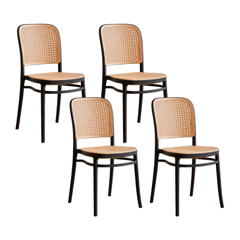 Contemporary Square Bar and Counter Stool Rattan Stool with 4 Legs Black Set of 4 Short Stool(18"H) Clearhalo 'Bar Furniture' 'Bar Stools' 'bar_stools' 'Furniture' 'furniture_bar_stools' 'Kitchen & Dining Furniture' 4790923