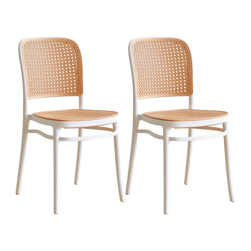 Contemporary Square Bar and Counter Stool Rattan Stool with 4 Legs White Set of 2 Short Stool(18"H) Clearhalo 'Bar Furniture' 'Bar Stools' 'bar_stools' 'Furniture' 'furniture_bar_stools' 'Kitchen & Dining Furniture' 4790933