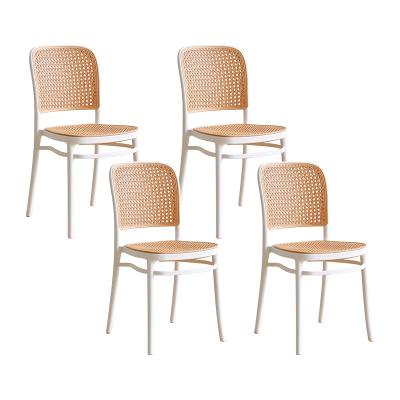 Contemporary Square Bar and Counter Stool Rattan Stool with 4 Legs White Set of 4 Short Stool(18"H) Clearhalo 'Bar Furniture' 'Bar Stools' 'bar_stools' 'Furniture' 'furniture_bar_stools' 'Kitchen & Dining Furniture' 4790936