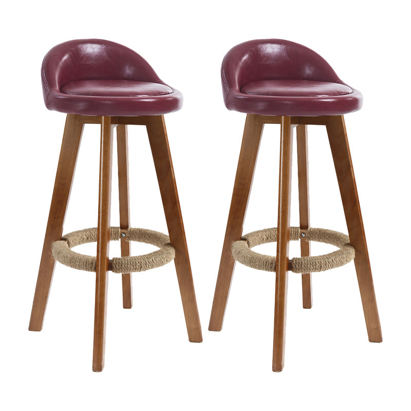 27.56" Wood Scandinavian Kitchen Dining Room Armless Stool Low Back Bar Stool Burgundy 2 Piece Set Clearhalo 'Bar Furniture' 'Bar Stools' 'bar_stools' 'furn' 'furn_bar_stools' 'Furniture' 'furniture_bar_stools' 'Kitchen & Dining Furniture' 4791133