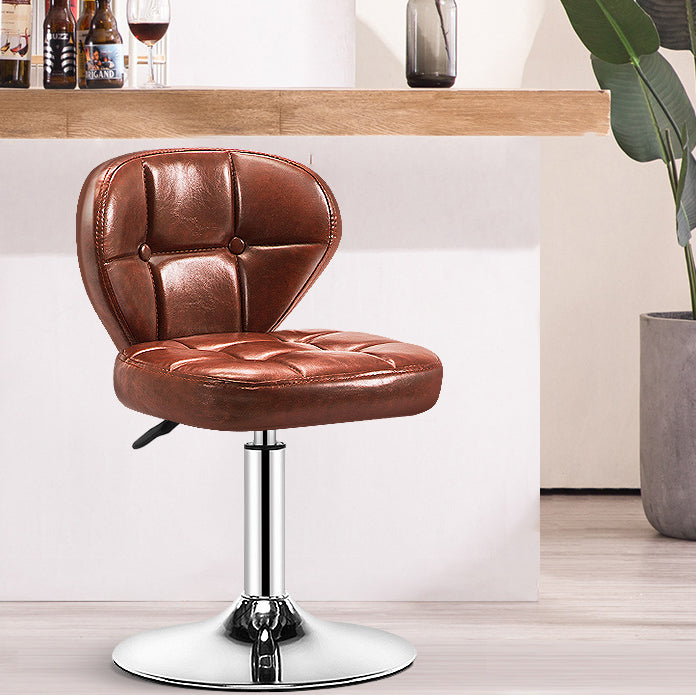 Contemporary Adjustable Bar and Counter Stool Low Back Leather Stool with Pedestal Base Brown 1 Piece Short Stool(22"H) Clearhalo 'Bar Furniture' 'Bar Stools' 'bar_stools' 'furn' 'furn_bar_stools' 'Furniture' 'furniture_bar_stools' 'Kitchen & Dining Furniture' 4791152