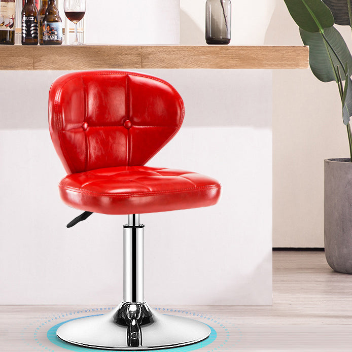 Contemporary Adjustable Bar and Counter Stool Low Back Leather Stool with Pedestal Base Red 1 Piece Short Stool(22"H) Clearhalo 'Bar Furniture' 'Bar Stools' 'bar_stools' 'furn' 'furn_bar_stools' 'Furniture' 'furniture_bar_stools' 'Kitchen & Dining Furniture' 4791161