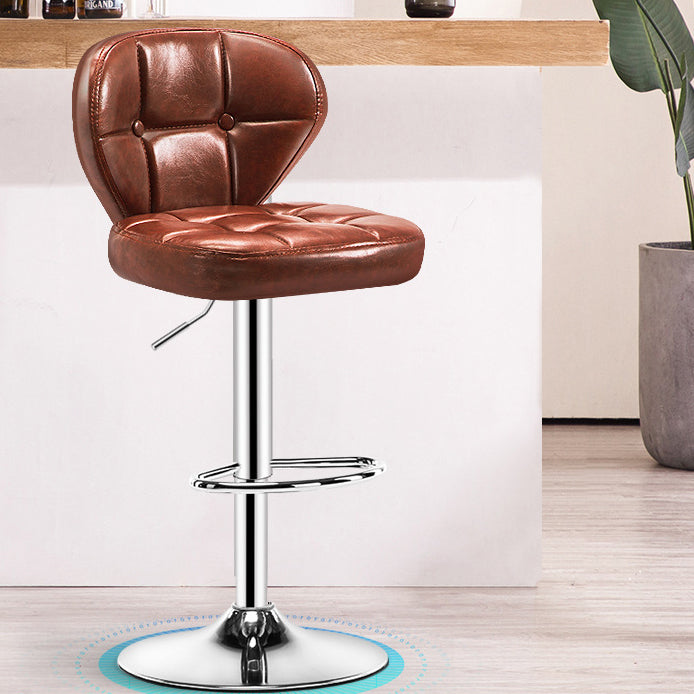 Contemporary Adjustable Bar and Counter Stool Low Back Leather Stool with Pedestal Base Brown 1 Piece Bar Stool(33"H) Clearhalo 'Bar Furniture' 'Bar Stools' 'bar_stools' 'furn' 'furn_bar_stools' 'Furniture' 'furniture_bar_stools' 'Kitchen & Dining Furniture' 4791164