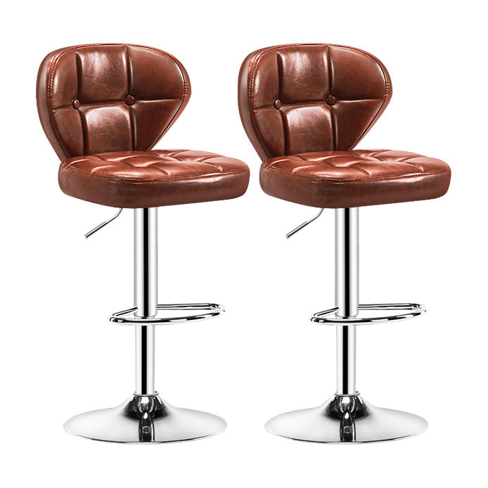 Contemporary Adjustable Bar and Counter Stool Low Back Leather Stool with Pedestal Base Brown 2 Piece Set Bar Stool(33"H) Clearhalo 'Bar Furniture' 'Bar Stools' 'bar_stools' 'furn' 'furn_bar_stools' 'Furniture' 'furniture_bar_stools' 'Kitchen & Dining Furniture' 4791165