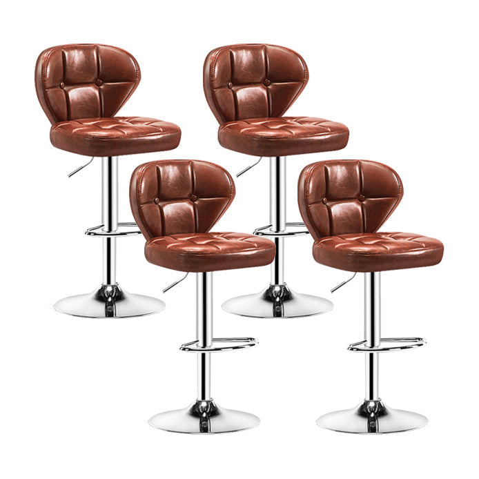 Contemporary Adjustable Bar and Counter Stool Low Back Leather Stool with Pedestal Base Brown 4 Piece Set Bar Stool(33"H) Clearhalo 'Bar Furniture' 'Bar Stools' 'bar_stools' 'furn' 'furn_bar_stools' 'Furniture' 'furniture_bar_stools' 'Kitchen & Dining Furniture' 4791166