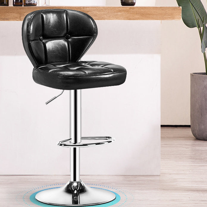 Contemporary Adjustable Bar and Counter Stool Low Back Leather Stool with Pedestal Base Black 1 Piece Bar Stool(33"H) Clearhalo 'Bar Furniture' 'Bar Stools' 'bar_stools' 'furn' 'furn_bar_stools' 'Furniture' 'furniture_bar_stools' 'Kitchen & Dining Furniture' 4791167