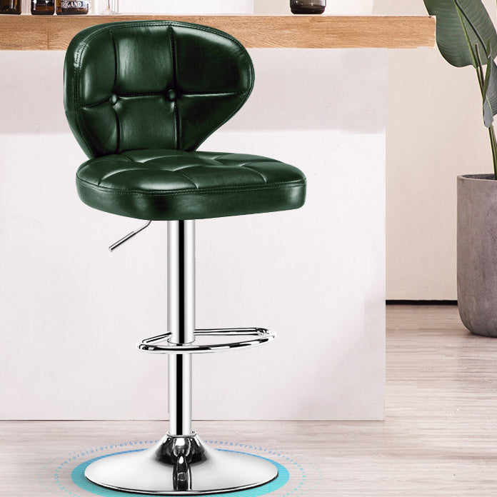 Contemporary Adjustable Bar and Counter Stool Low Back Leather Stool with Pedestal Base Green 1 Piece Bar Stool(33"H) Clearhalo 'Bar Furniture' 'Bar Stools' 'bar_stools' 'furn' 'furn_bar_stools' 'Furniture' 'furniture_bar_stools' 'Kitchen & Dining Furniture' 4791173