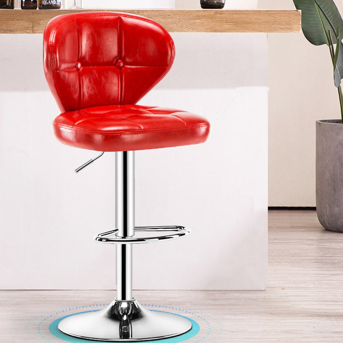 Contemporary Adjustable Bar and Counter Stool Low Back Leather Stool with Pedestal Base Red 1 Piece Bar Stool(33"H) Clearhalo 'Bar Furniture' 'Bar Stools' 'bar_stools' 'furn' 'furn_bar_stools' 'Furniture' 'furniture_bar_stools' 'Kitchen & Dining Furniture' 4791179