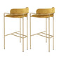 29.53" Glam Bar and Counter Stool Low Back Stool with 4 Metal Legs Gold Yellow 2 Piece Set Clearhalo 'Bar Furniture' 'Bar Stools' 'bar_stools' 'furn' 'furn_bar_stools' 'Furniture' 'furniture_bar_stools' 'Kitchen & Dining Furniture' 4791190