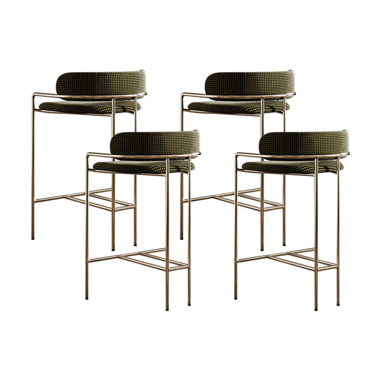 29.53" Glam Bar and Counter Stool Low Back Stool with 4 Metal Legs Gold Light Green 4 Piece Set Clearhalo 'Bar Furniture' 'Bar Stools' 'bar_stools' 'furn' 'furn_bar_stools' 'Furniture' 'furniture_bar_stools' 'Kitchen & Dining Furniture' 4791198