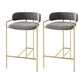 29.53" Glam Bar and Counter Stool Low Back Stool with 4 Metal Legs Gold Gray 2 Piece Set Clearhalo 'Bar Furniture' 'Bar Stools' 'bar_stools' 'furn' 'furn_bar_stools' 'Furniture' 'furniture_bar_stools' 'Kitchen & Dining Furniture' 4791201