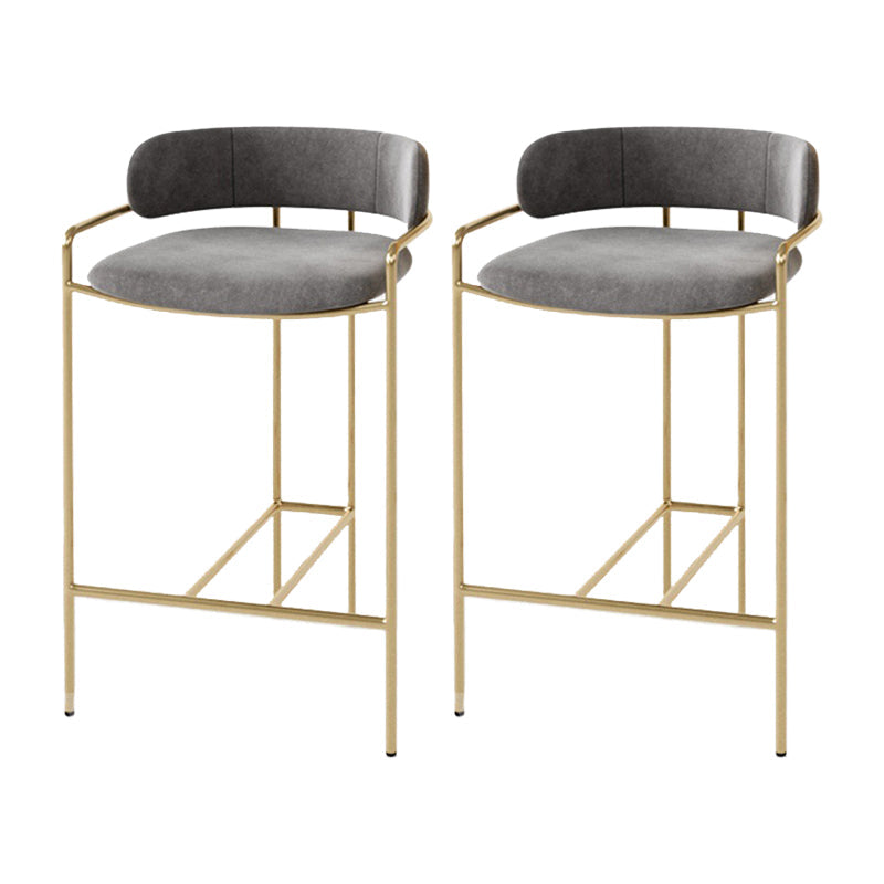 29.53" Glam Bar and Counter Stool Low Back Stool with 4 Metal Legs Gold Gray 2 Piece Set Clearhalo 'Bar Furniture' 'Bar Stools' 'bar_stools' 'furn' 'furn_bar_stools' 'Furniture' 'furniture_bar_stools' 'Kitchen & Dining Furniture' 4791201