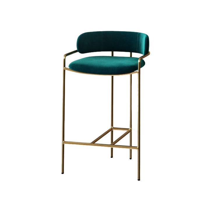 29.53" Glam Bar and Counter Stool Low Back Stool with 4 Metal Legs Gold Green 1 Piece Clearhalo 'Bar Furniture' 'Bar Stools' 'bar_stools' 'furn' 'furn_bar_stools' 'Furniture' 'furniture_bar_stools' 'Kitchen & Dining Furniture' 4791206