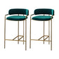 29.53" Glam Bar and Counter Stool Low Back Stool with 4 Metal Legs Gold Green 2 Piece Set Clearhalo 'Bar Furniture' 'Bar Stools' 'bar_stools' 'furn' 'furn_bar_stools' 'Furniture' 'furniture_bar_stools' 'Kitchen & Dining Furniture' 4791207