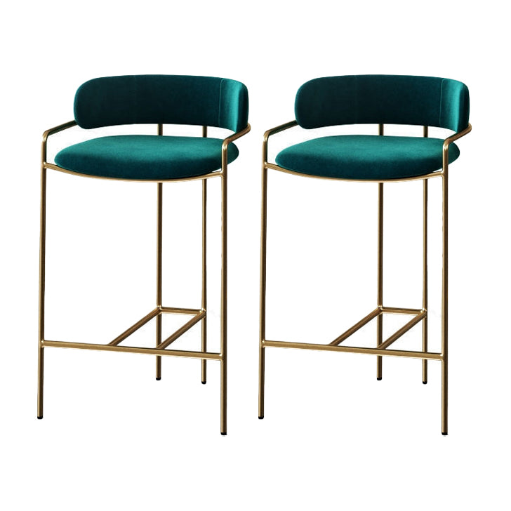 29.53" Glam Bar and Counter Stool Low Back Stool with 4 Metal Legs Gold Green 2 Piece Set Clearhalo 'Bar Furniture' 'Bar Stools' 'bar_stools' 'furn' 'furn_bar_stools' 'Furniture' 'furniture_bar_stools' 'Kitchen & Dining Furniture' 4791207
