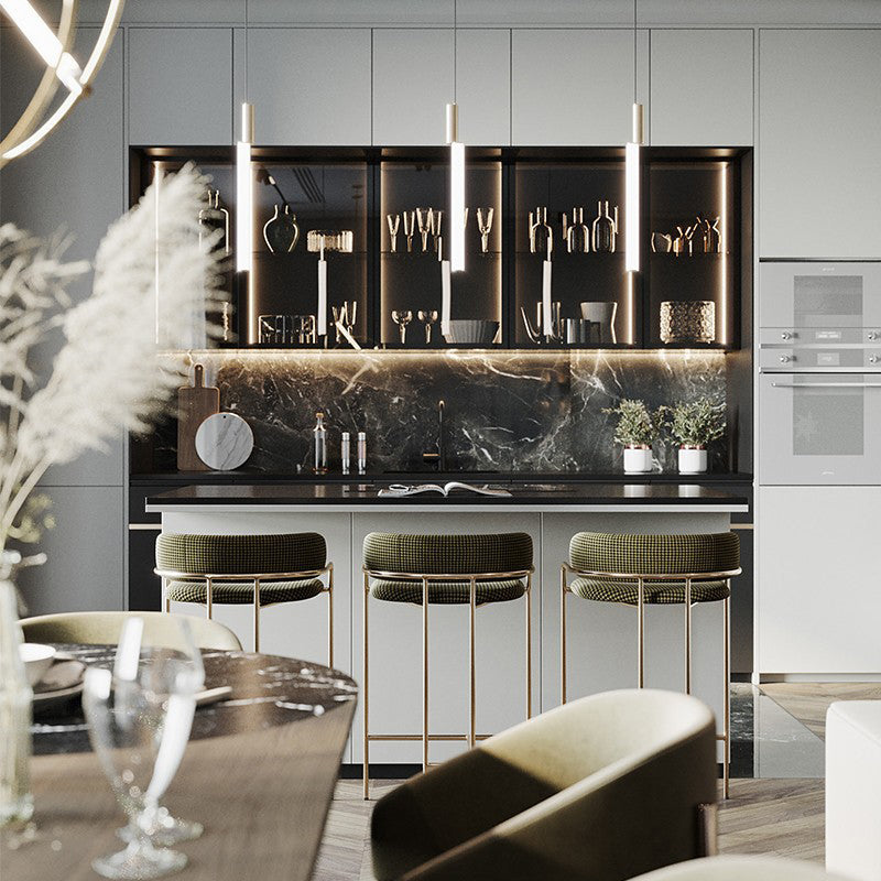 29.53" Glam Bar and Counter Stool Low Back Stool with 4 Metal Legs Clearhalo 'Bar Furniture' 'Bar Stools' 'bar_stools' 'furn' 'furn_bar_stools' 'Furniture' 'furniture_bar_stools' 'Kitchen & Dining Furniture' 4791208