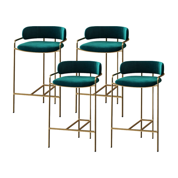 29.53" Glam Bar and Counter Stool Low Back Stool with 4 Metal Legs Gold Green 4 Piece Set Clearhalo 'Bar Furniture' 'Bar Stools' 'bar_stools' 'furn' 'furn_bar_stools' 'Furniture' 'furniture_bar_stools' 'Kitchen & Dining Furniture' 4791209
